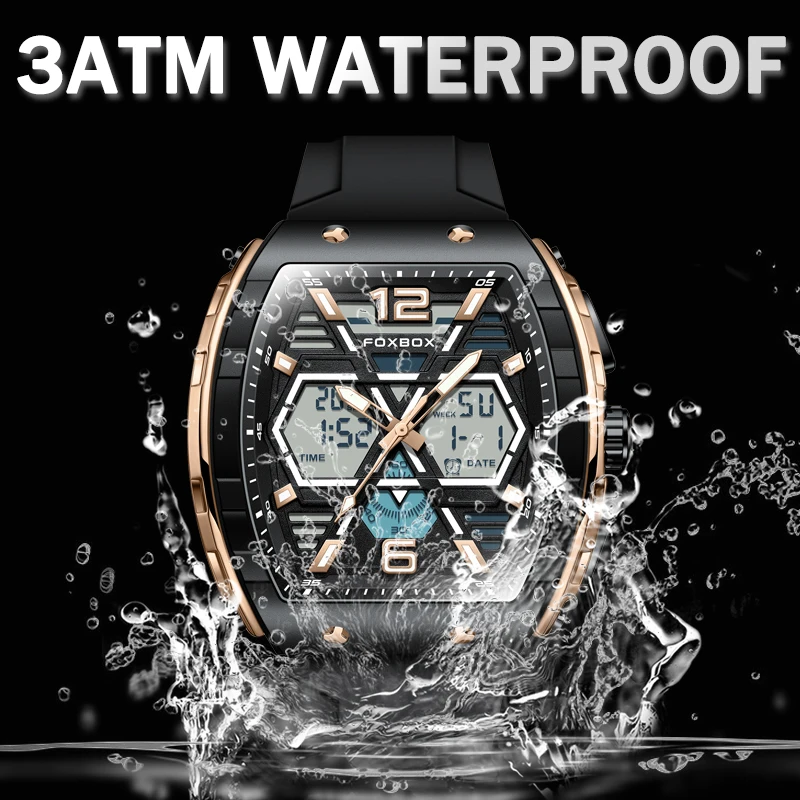 FOXBOX Top Brand Luxury Mens Watch LIGE Fashion Quartz Watch Men Sport 5ATM Waterproof Digital Luminous Wristwatch Reloj Hombre