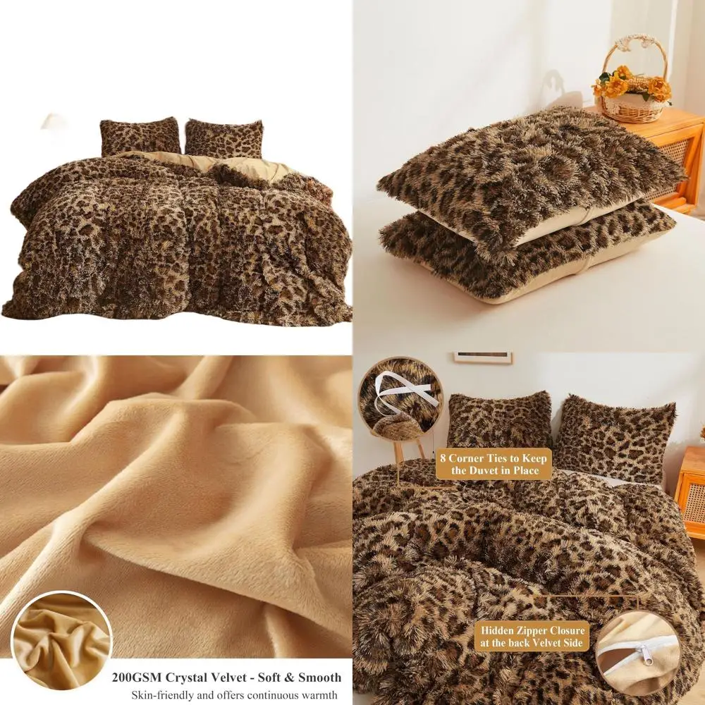 

Комплект пушистого пододеяльника из искусственного меха с принтом гепарда, комплект постельного белья из мягкого плюша, лохматая фермерского дома (1 искусственный мех с леопардовым принтом C
