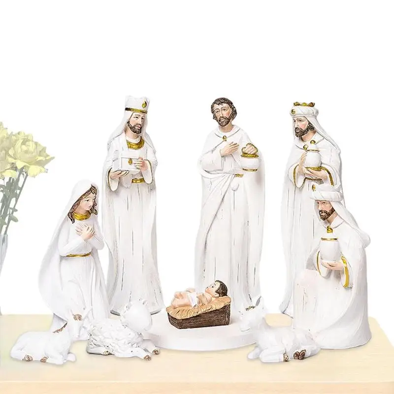 Nativity Figurines Set Christmas Decorations Mini Resin Nativity Scene Figurine Statue Set Christmas Ornaments Gifts #WO