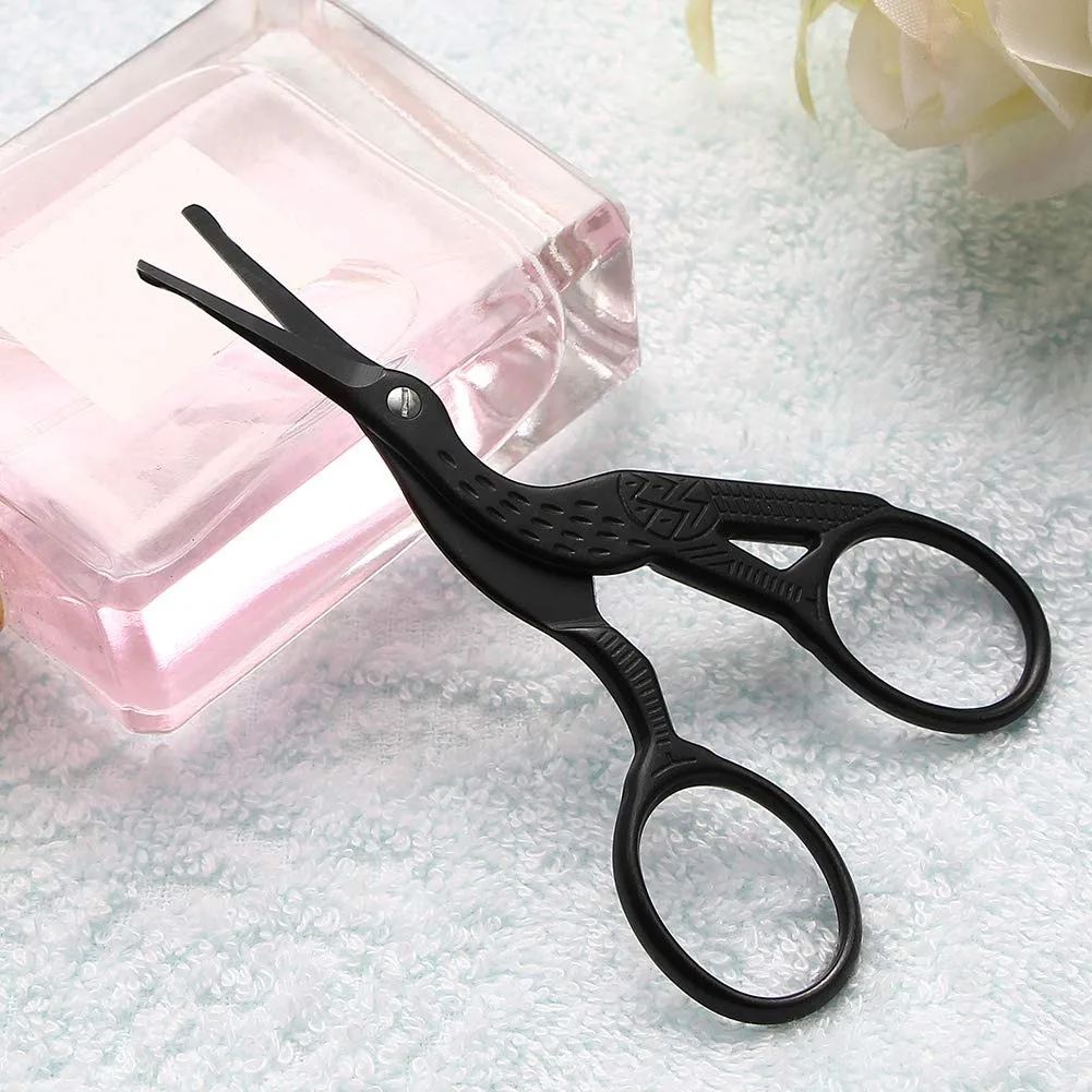 Vintage Stork Scissors 3.5' round Tip Professional Stainless Steel Black Titanium Coated for Cuticle Pedicure Beauty Grooming Eyebrow & Nose Hair Trimming