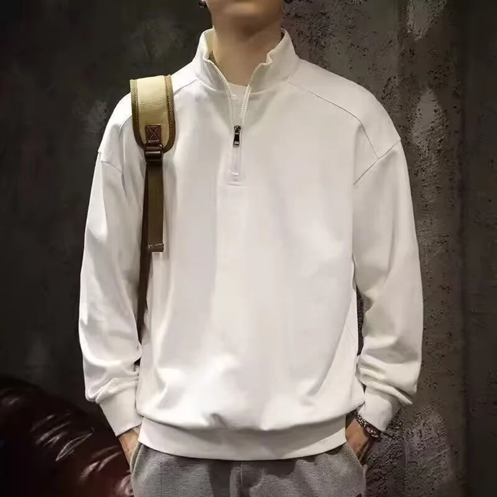 Casual Holiday Daily Wear Kpop Half Zipper Top 2XL Long Sleeve Shirt Applicable For Men Layering Essential Item