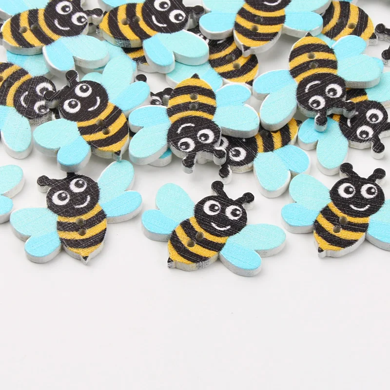 20pcs Cute Bee 2Hole Button Animal Wood Buttons For Sewing Accessories Clothing Needlework Scrapbook Decoration Crafts