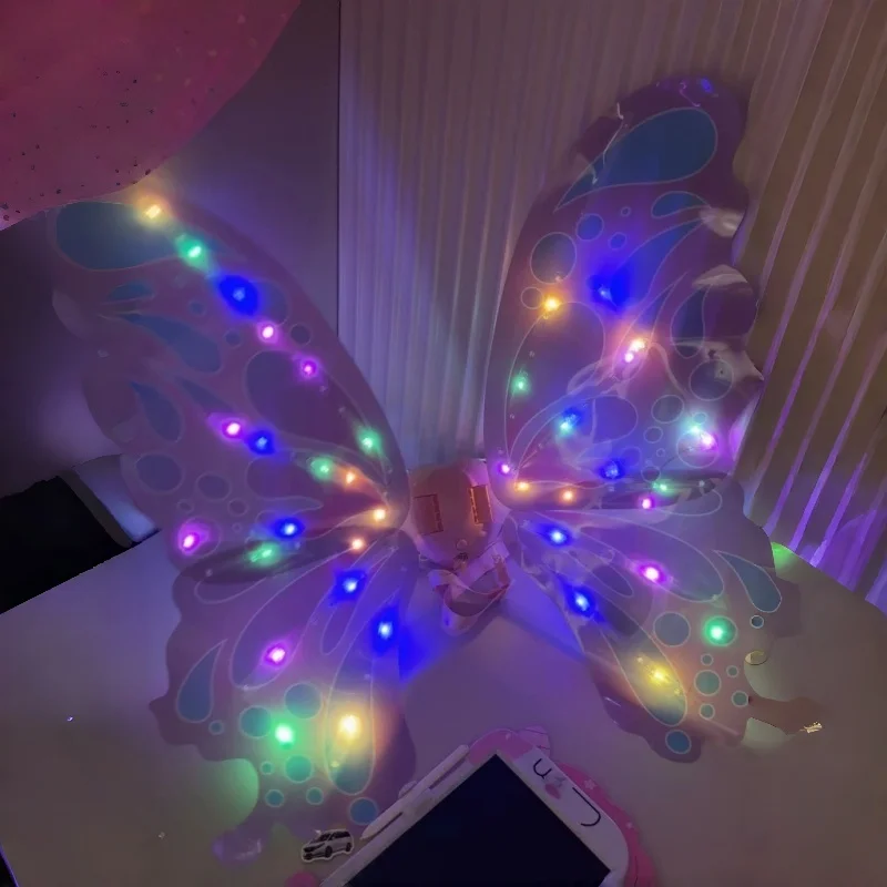 

Light Up Electric Moving Butterfly Wings Gradient Color Glowing Flapping Fairy Angel Wings For Holiday Party Cosplay Props Gifts