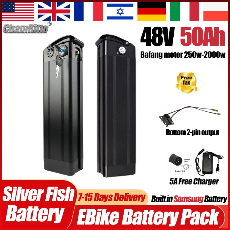 

Аккумулятор SilverFishe для электровелосипеда 48В 13S5P 1000Вт 750Вт, литиевая батарея для складного электровелосипеда 20 24 40 50Ач, литиевая батарея 30Ач