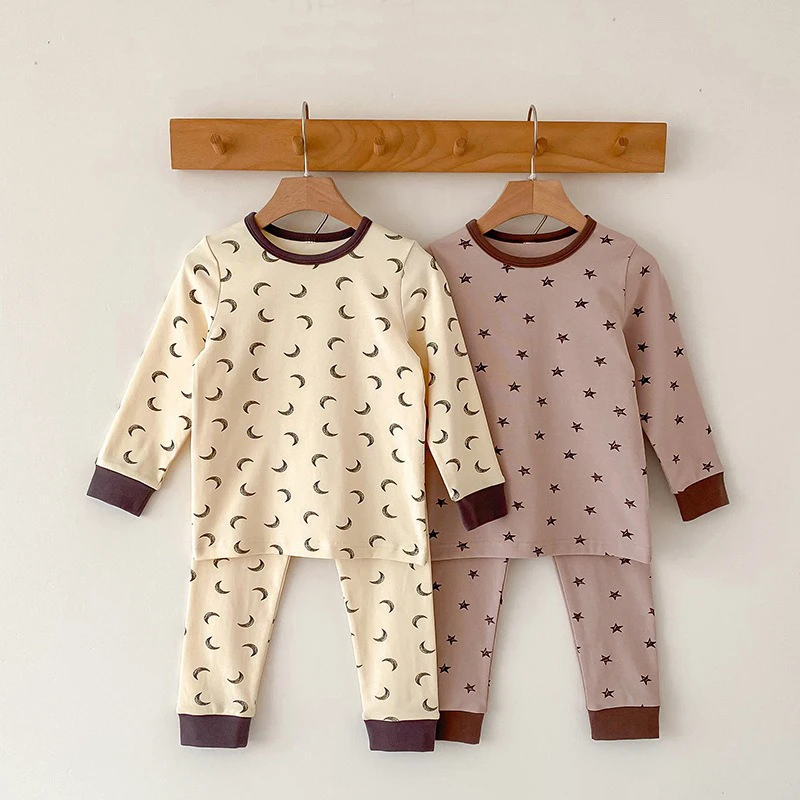 

Baby Pajamas Set Sleepwear for Children Korean Suits Girls Boys Round Neck Top and Bottom Kids Clothing Cotton Print Clothes