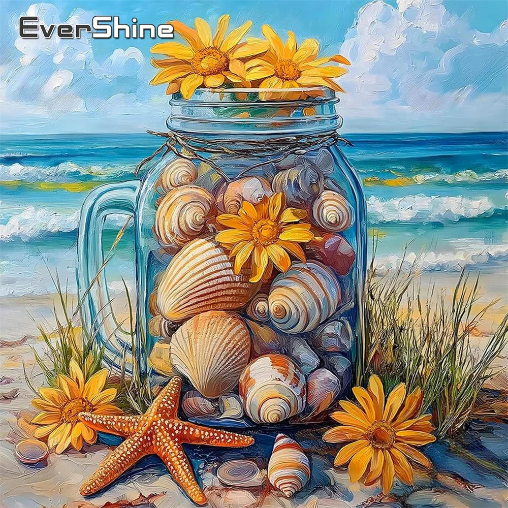 Evershine Diamant Stickerei Meer DIY Neue Ankunft Malerei Muschel Shell Kreuz Stich Mosaik Blume Wand Dekor