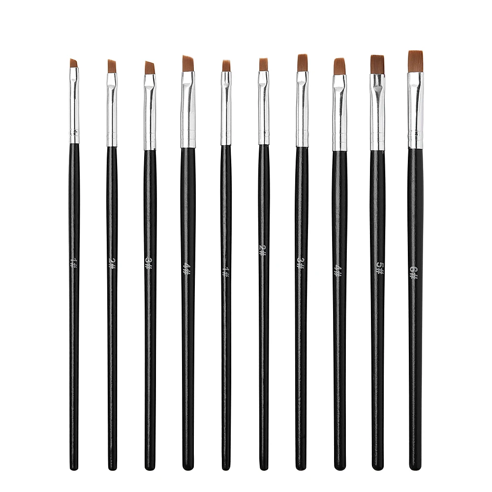 Pędzel do zdobienia paznokci płaski pochylony pędzel do Manicure nylonowe włosy drewniany uchwyt pędzel do paznokci farba pędzelek do żelu przedłużenie długopisu