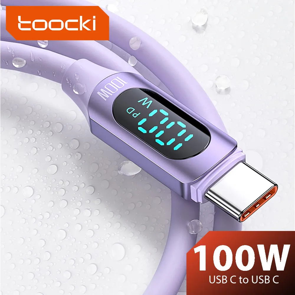 Toocki 100W Display USB C To USB C Cable 1M PD Fast Charger Cord Type C To Type C Cable For Xiaomi Samsung Huawei MacBook iPad