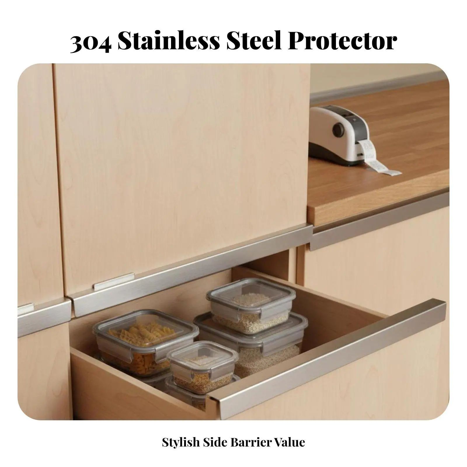 Stainless Steel Cabinet Edge Protector Strip Adhesive Tape for Kitchen Drawer Door Home Office Use
