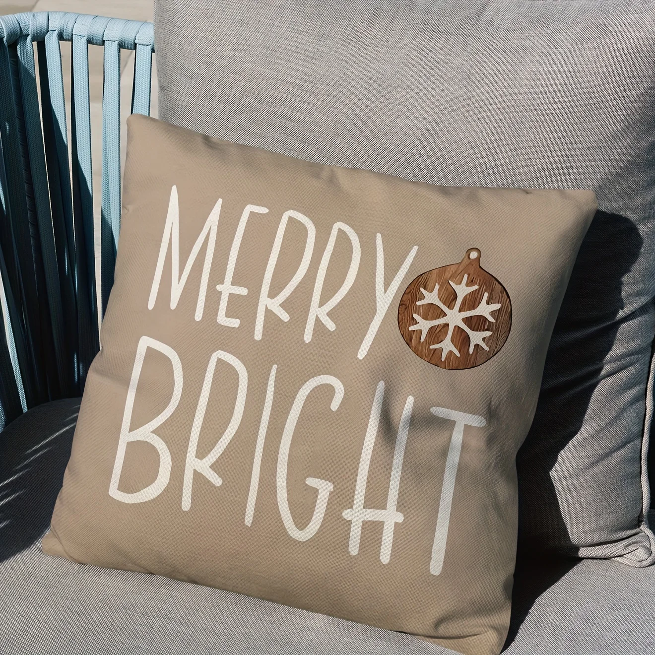 

4 fundas de almohada con bendiciones navideñas, estampado de árbol de trineo de grano de madera a rayas de curry