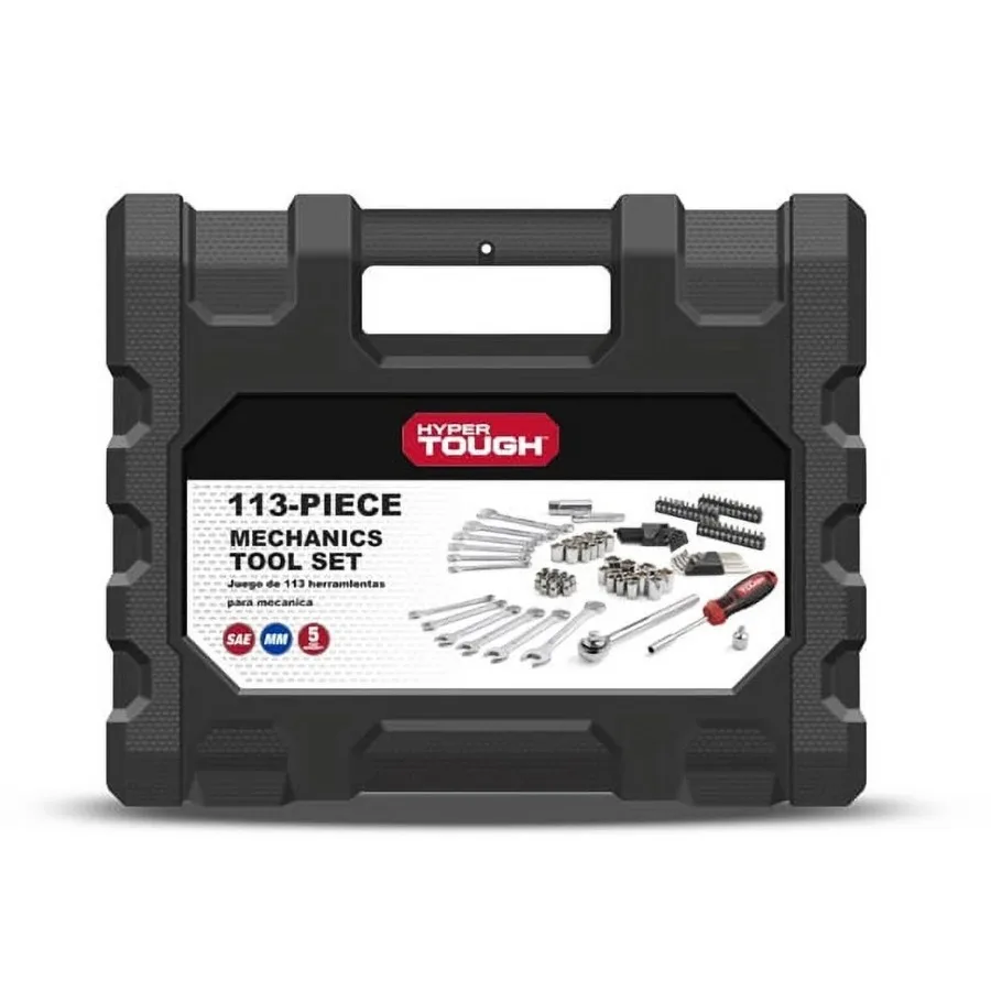 مجموعة أدوات ميكانيكا المحرك 113 قطعة 1/4 و3/8 بوصة، حالة جديدة، تخزين مريح