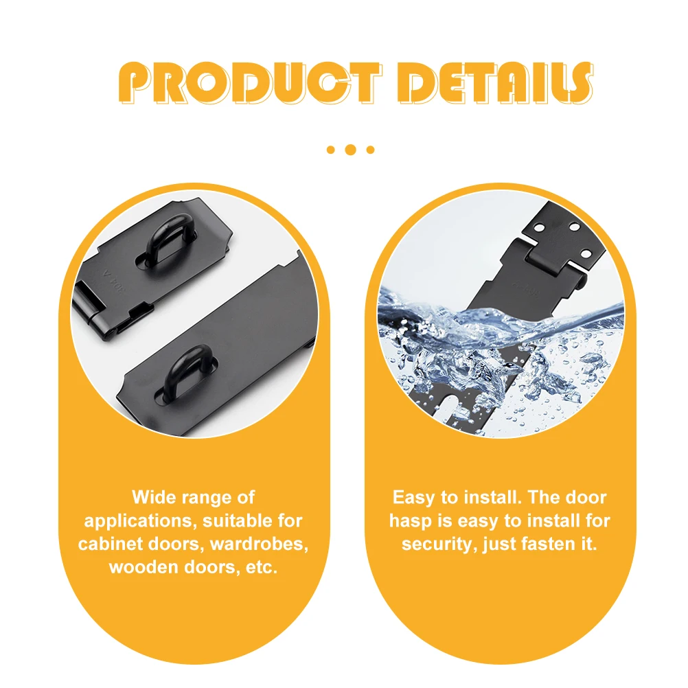 

1 set Black Lock Hasp Stainless Steel Anti-Theft Door Security Heavy Duty Gate Latch For Cabinet Wardrobe Storage Container