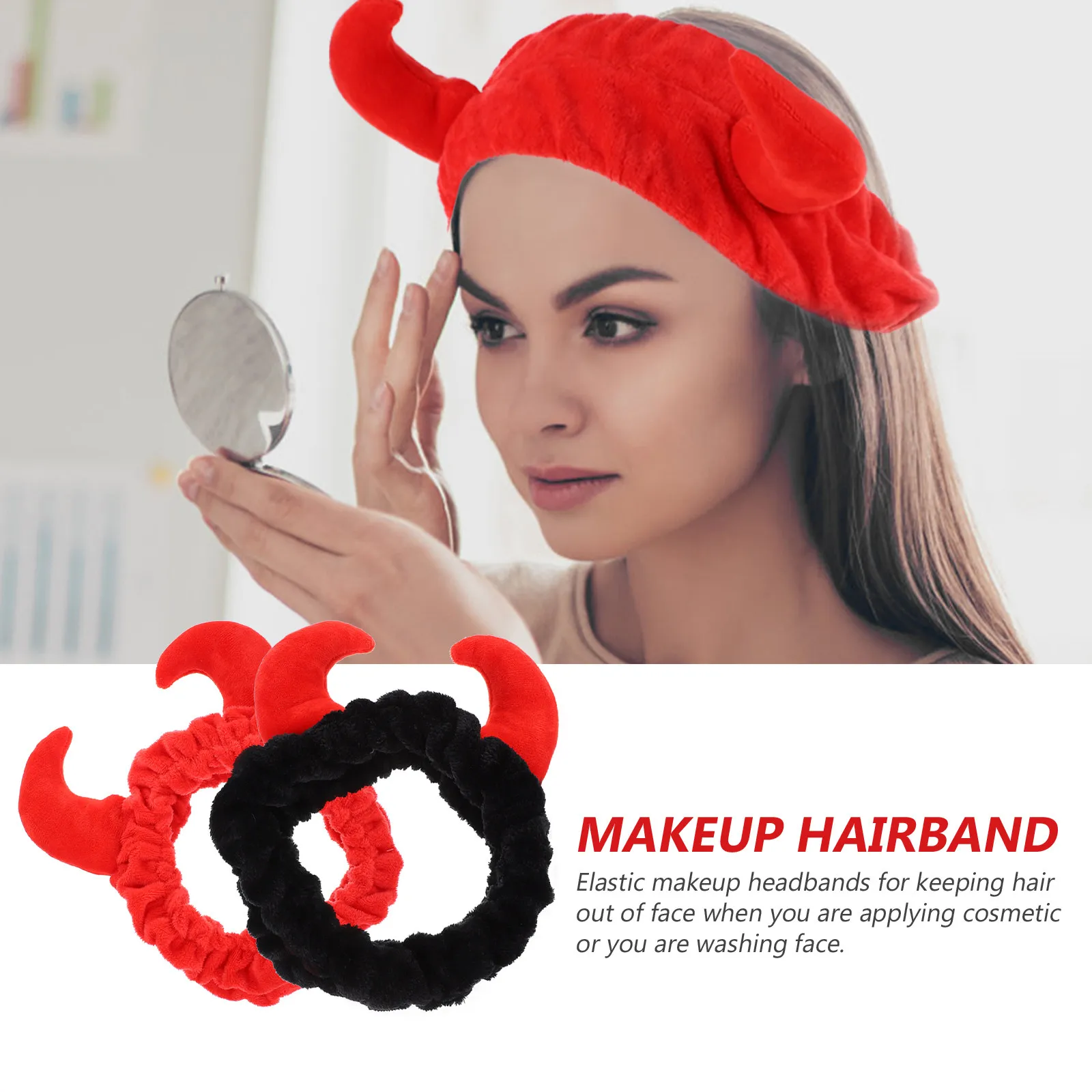 

2Pcs Horn Elastic Headbands Makeup Hair Band Spa Face Wash Skincare Headbands Beauty Tool Women Headband