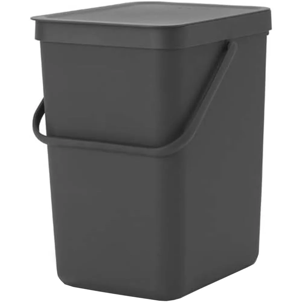 

Sort & Go Kitchen Recycling/Garbage Trash Can (6.6 Gal/Gray) Stackable Refuse Organiser with Handle & Removable Lid, Easy Clean
