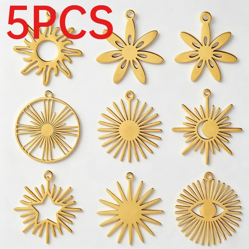 5Pcs Stainless Steel Laser Cut Hollow Flower Pendants Charms DIY Necklace Jewelry Making Accessories