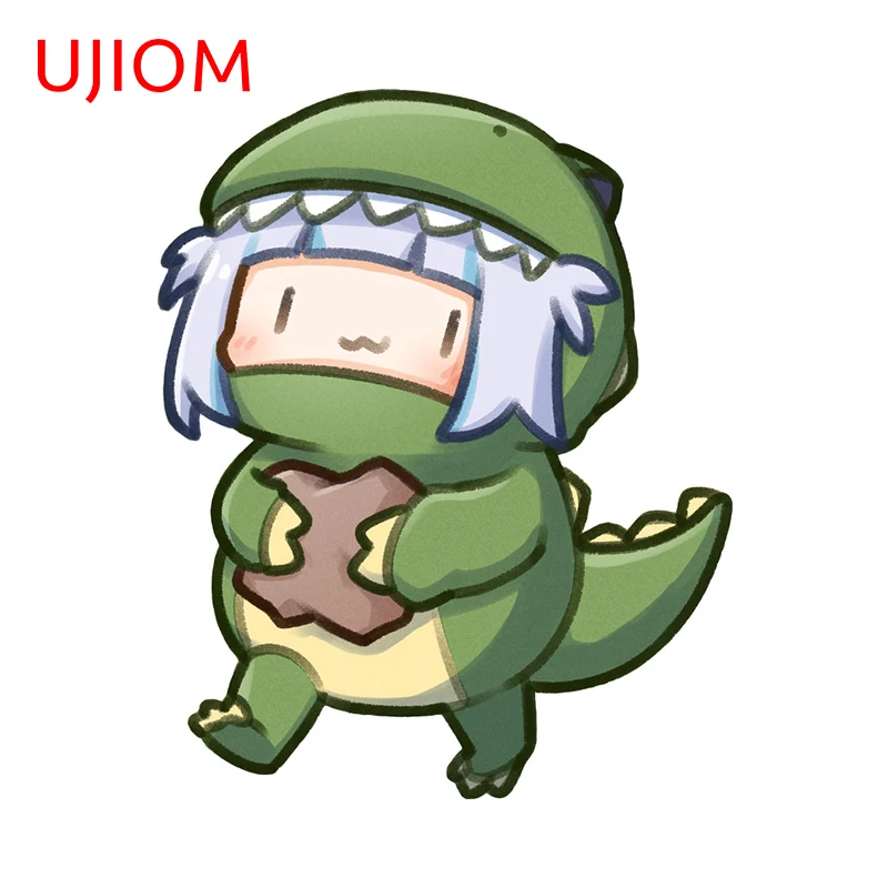 UJIOM 13cm × 10.5cm Gawr Gura Hololive Humorous Wall Sticker Adorable Dinosaur Pajama Girl Decals Adhesive Kids Bedroom Murals