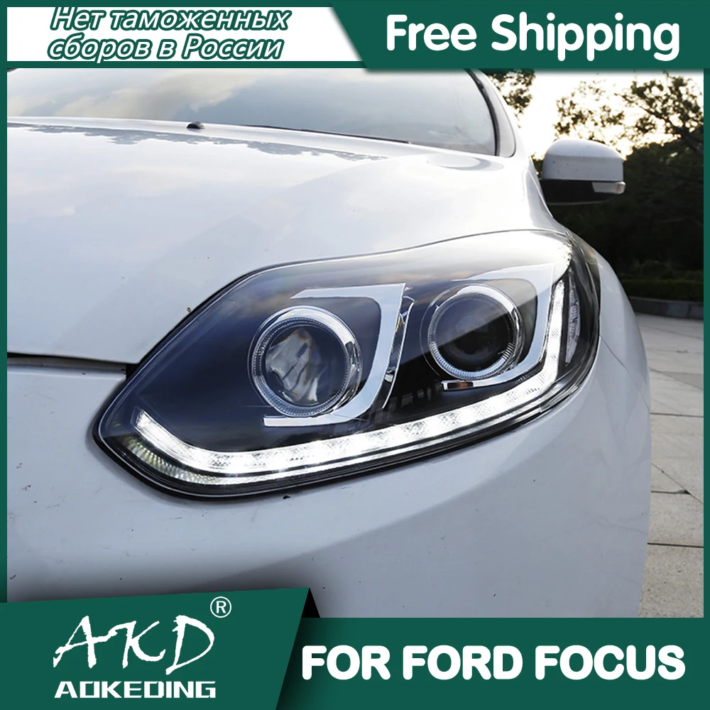 Car For Ford Focus 2012–2014 Headlights DRL Hella LED Bi Xenon Bulb Fog Lights Car Accessory Focus Head Lamp