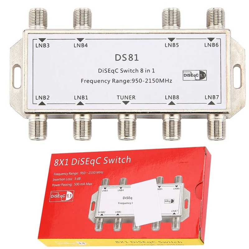 DS81 8 in 1 Satellite Signal DiSEqC Switch LNB Receiver Multiswitch Heavy Duty Zinc die-cast Chrome Handled Drop Shipping