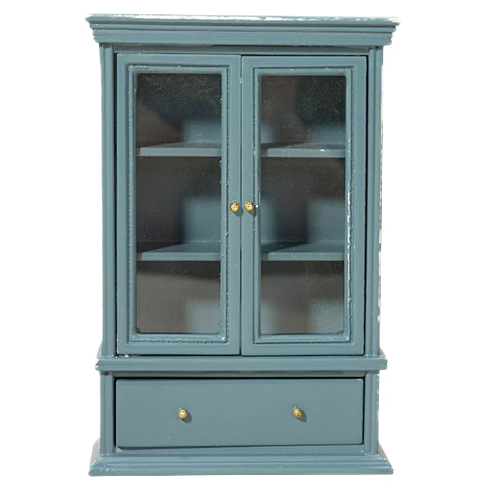 Miniature Cabinet Model Glass Case Bookcase Desktop Ornament Display Shelves