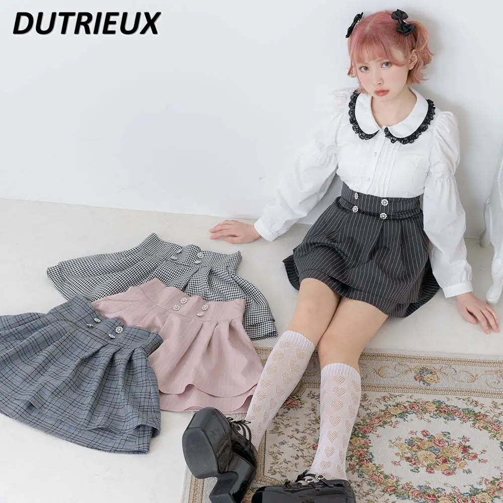 Spring New All-Matching Lolita Sweet Blouse Long Sleeve Base Shirt Japanese Style Lace Trim Doll Collar Cute Solid Color Tops