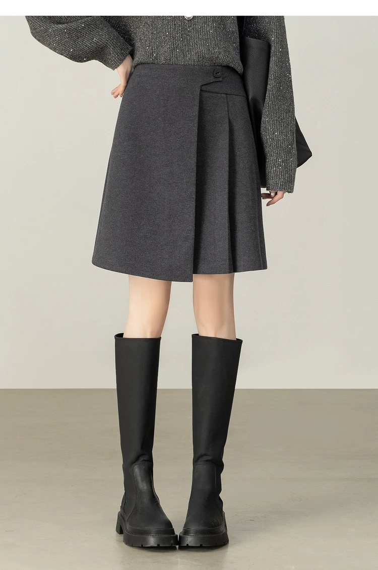 SENTUBILA Damen Kurzer A-Linien-Rock 2026 Winter Neuer Büro- und Freizeitrock mit Hoher Taille und Unregelmäßigem Saum, Einfarbiger Plissierter Rock 154QP3745 – Detail 18