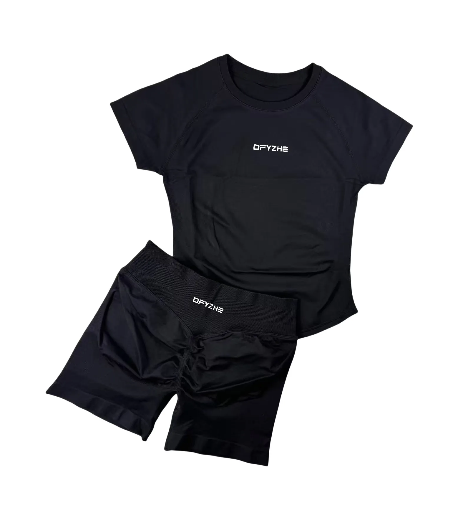 DFYZHE Impact sportpak Ronde hals Korte mouw Naadloze yoga-top Fitnesspak Fitness hardloopshorts Bokssportset