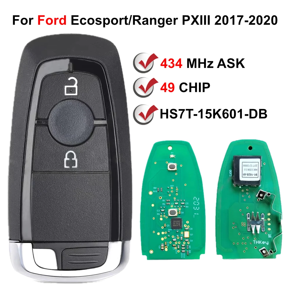 2 Buttons HC3T-15K601-DB 433MHz FSK Smart Keyless Entry Car Key For Ford Ecosport/Ranger PXIII PROX 2017-2020