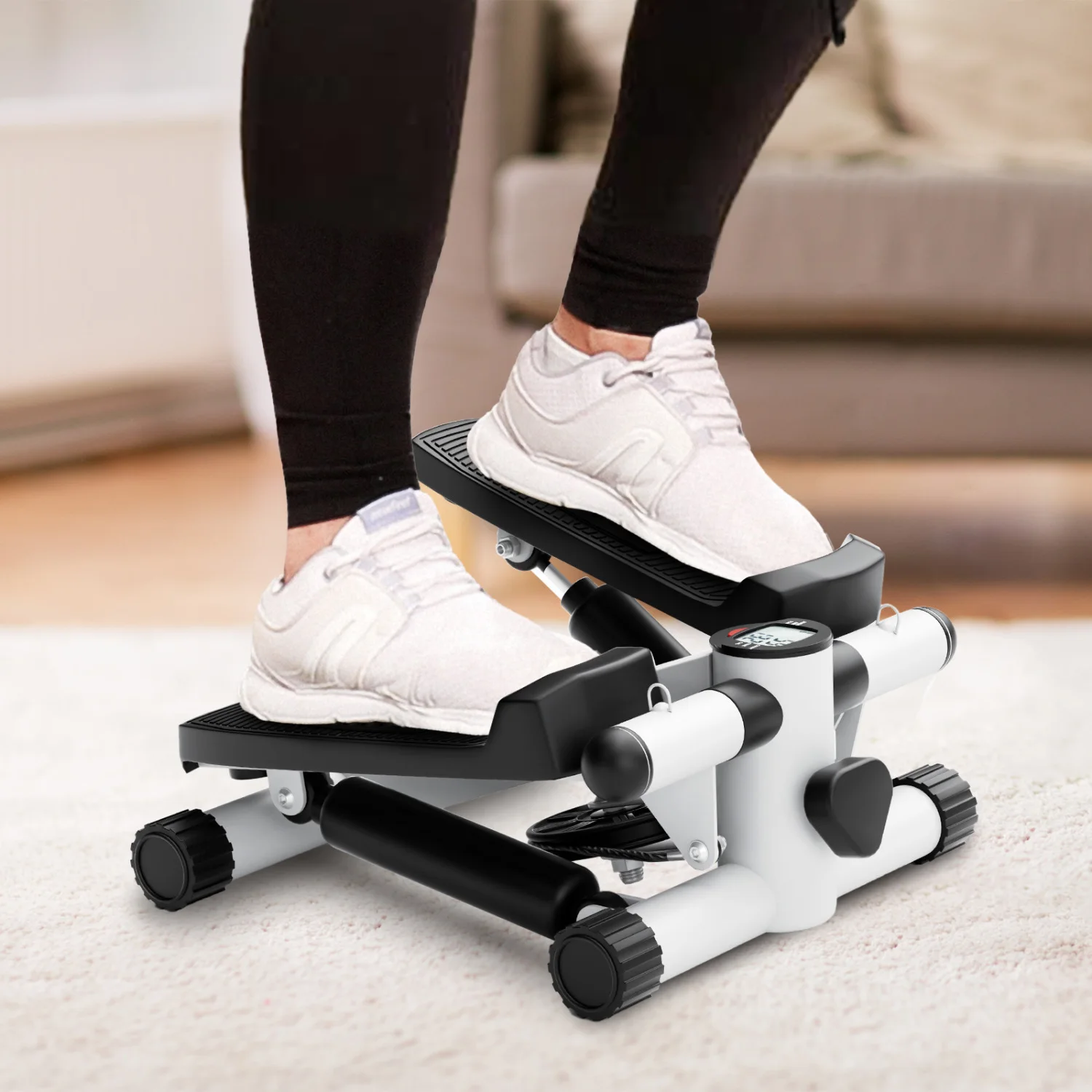 Mini Fitness Stepper, Hydraulic Fitness Stepper with Resistance Bands and Display, Silent Design, Weight Capacity 300LBS, Portab