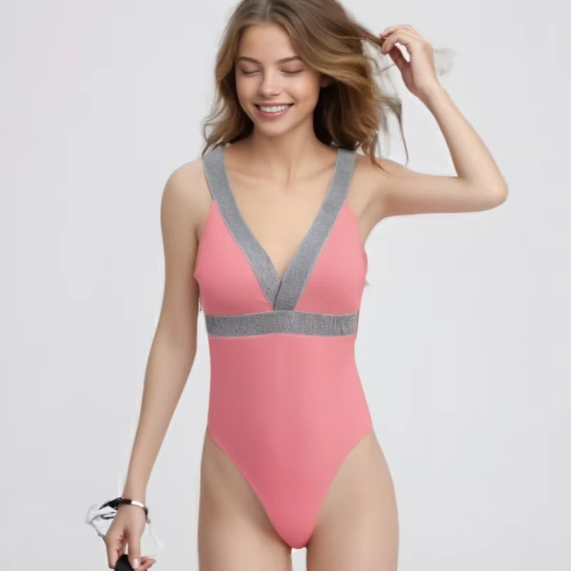 

KNOW DREAM Sexy Women Swimwear Ins Deep V-neck Backless One-piece Hot Spring Swimsuit Triangle Style Conservative Belly-covering