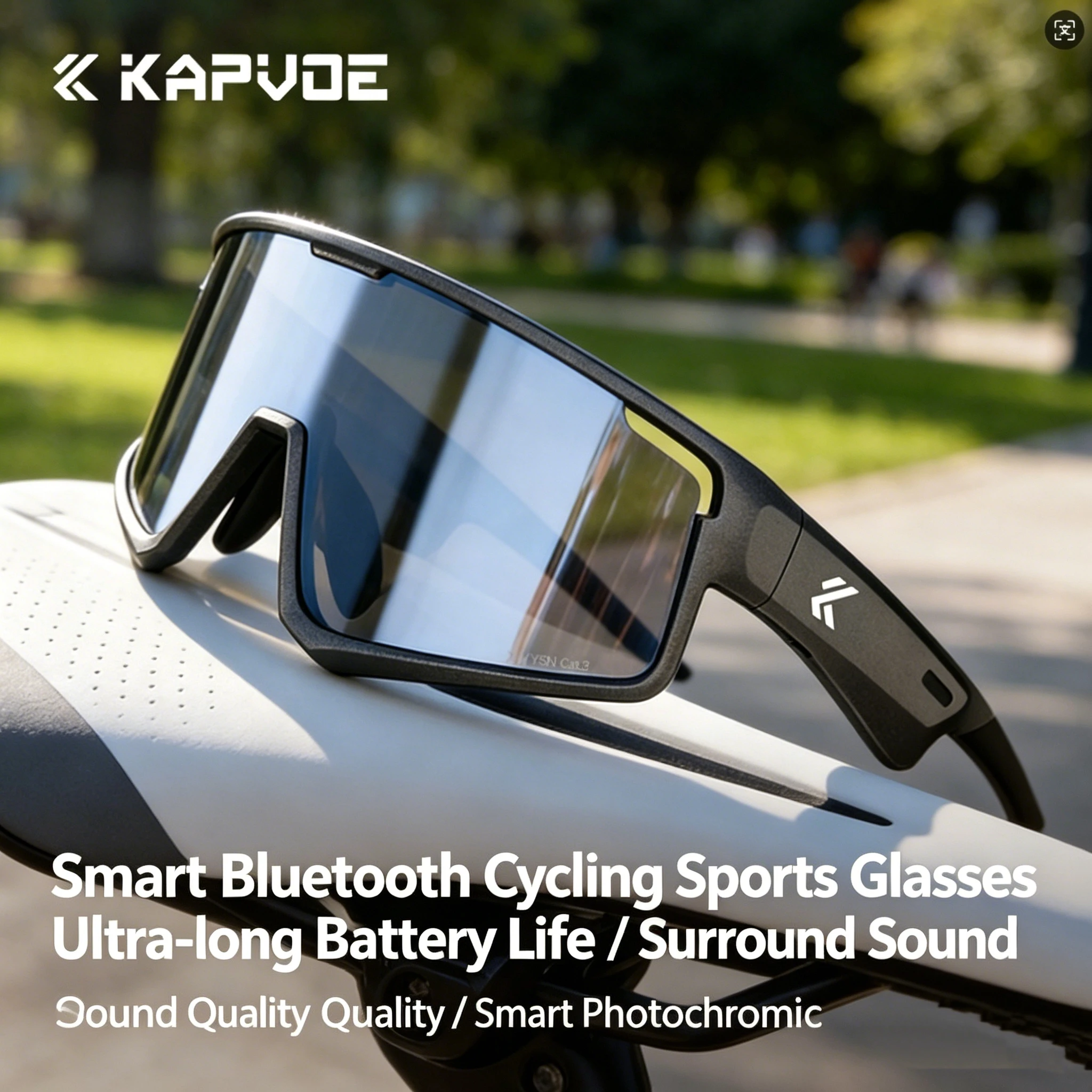 KAPVOE Photochromic Smart Bluetooth Audio Sports Sunglasses Outdoor Cycling Running Hiking Sunglasses Driving Glasses Unisex