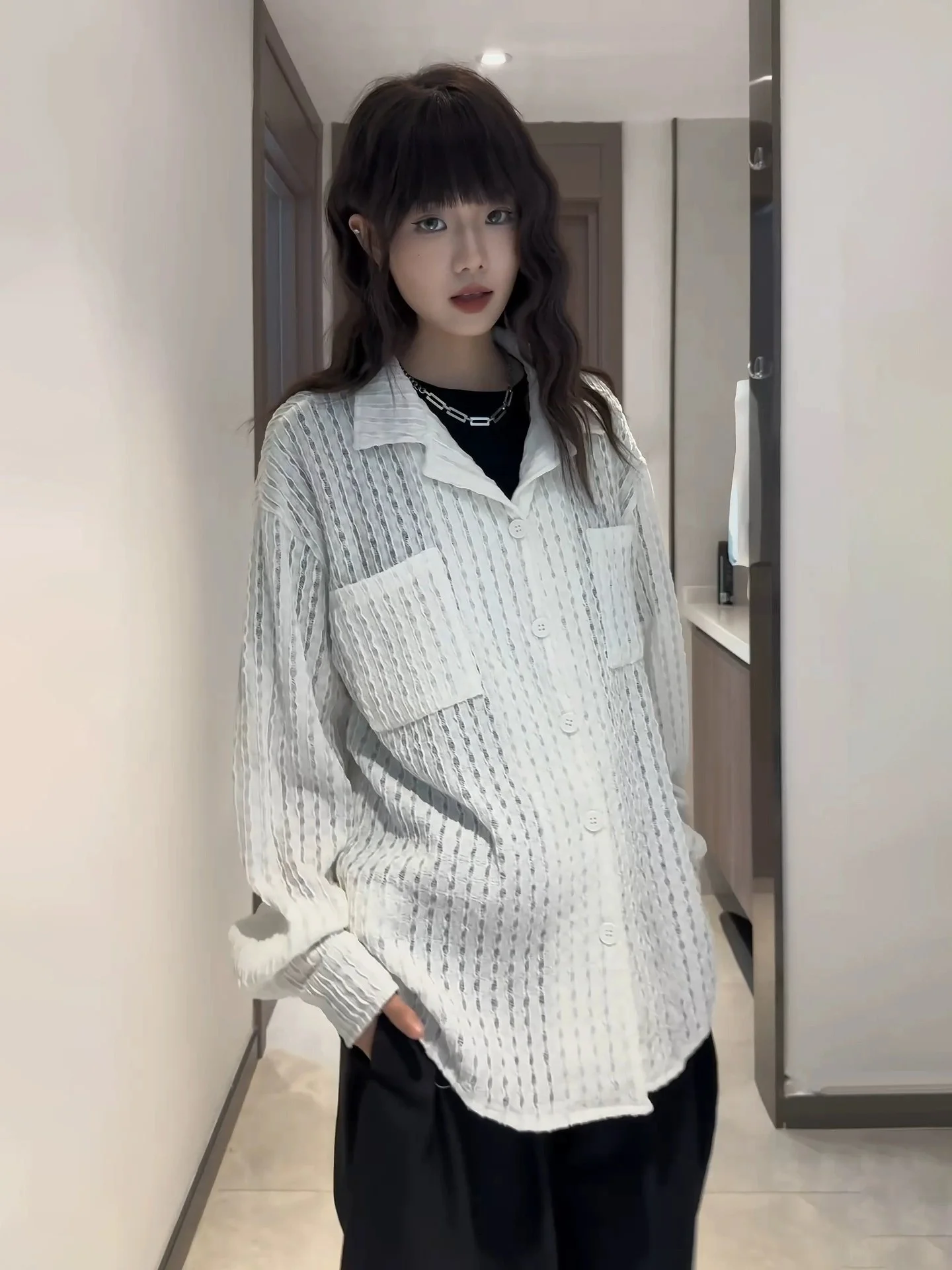 

Мужская и женская трикотажная рубашка с длинными рукавами, дышащая, с защитой от солнца, с ажурным дизайном, в американском стиле, модная, летняя, в стиле lazy style.