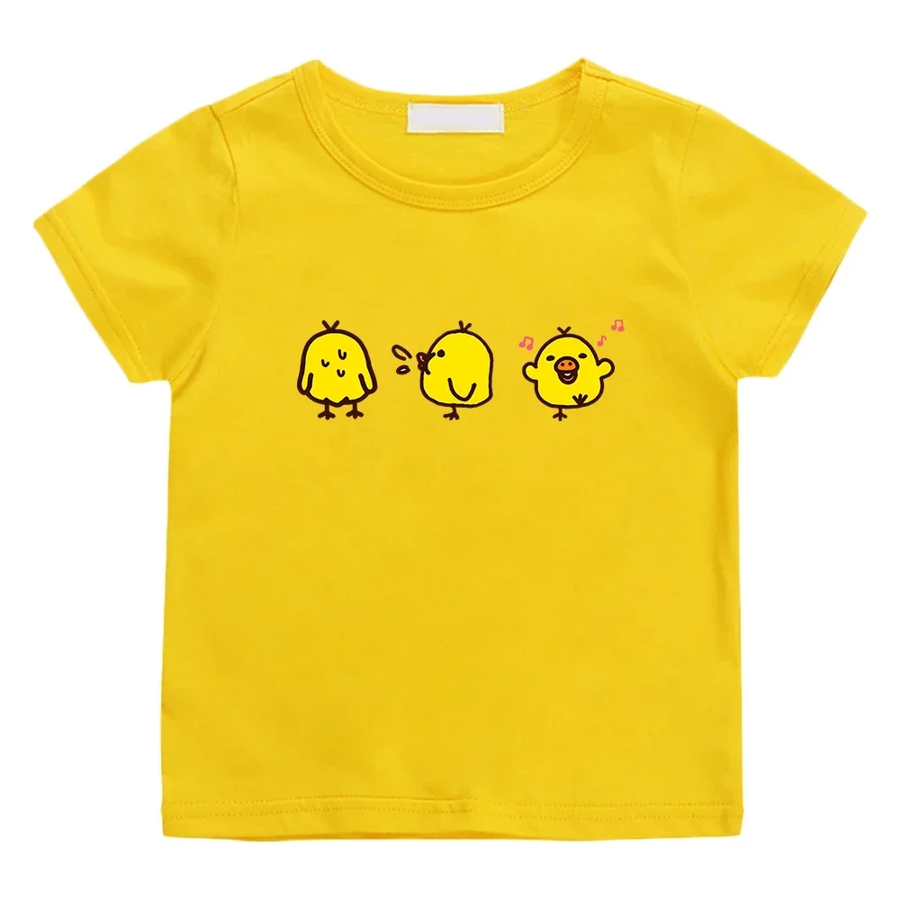 Cute Kiiroitori Yellow Chick Printing T-shirt 100% Cotton Summer Casual Tee-shirt for Boys/Girls Children Comfortable Tshirts