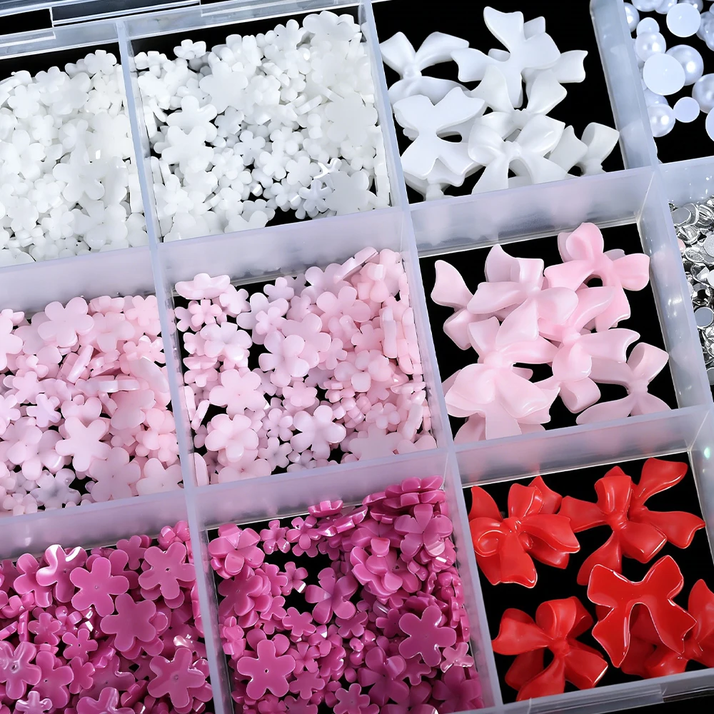 12 شبكة الراتنج خمسة بتلات زهرة القوس مسمار الراين الأحمر الوردي الأبيض زهر اللؤلؤ مسمار سحر سعة كبيرة المبتدئين مسمار الوصول