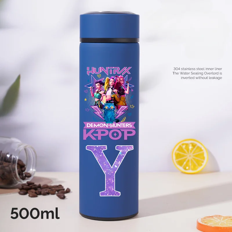 

500ML Numbers 0-9 for KPop Thermos Water Bottle Frosted Cup Letters A-Z Gourde 304 Stainle Steel Cup Birthday Gift