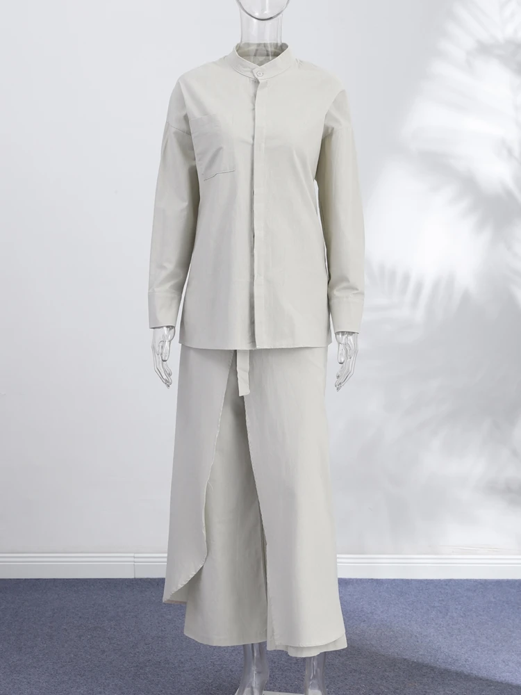 Spitzenrock, Hemd, weit geschnittene Hose, 3-teiliger Anzug für Damen, elegante Bluse mit Reverskragen, langen Ärmeln und Einreiher, Old-Money-Outfit – Detail 6