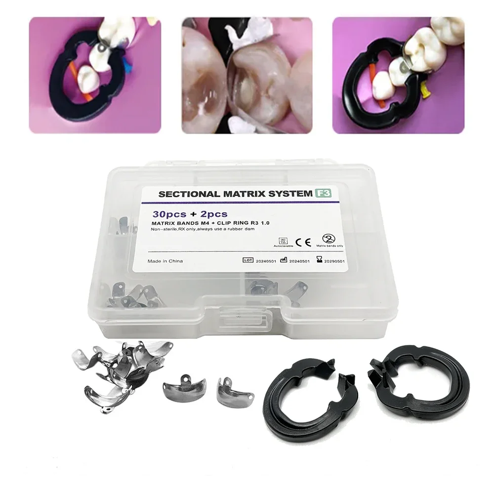 

32PCS Autoclavable Dental Matrix Bands Clamp Sectional Contoured Matrix System Metal Matrices Nickel Clamping Ring Materials