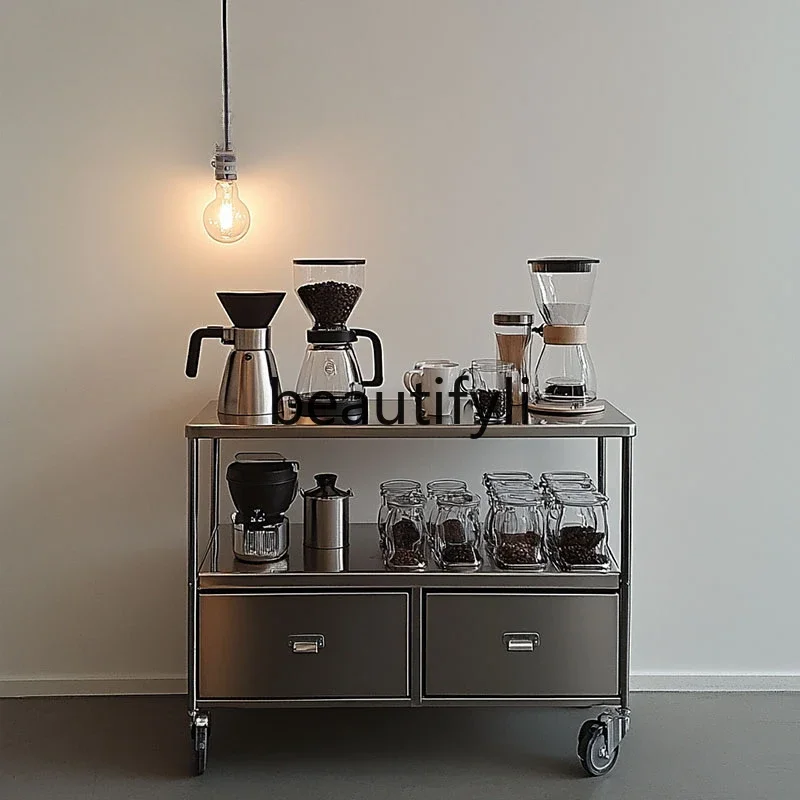

LJYCoffee machine side cabinet Stainless steel side cabinet Hotel restaurant Commercial medieval style movable storage dining ca