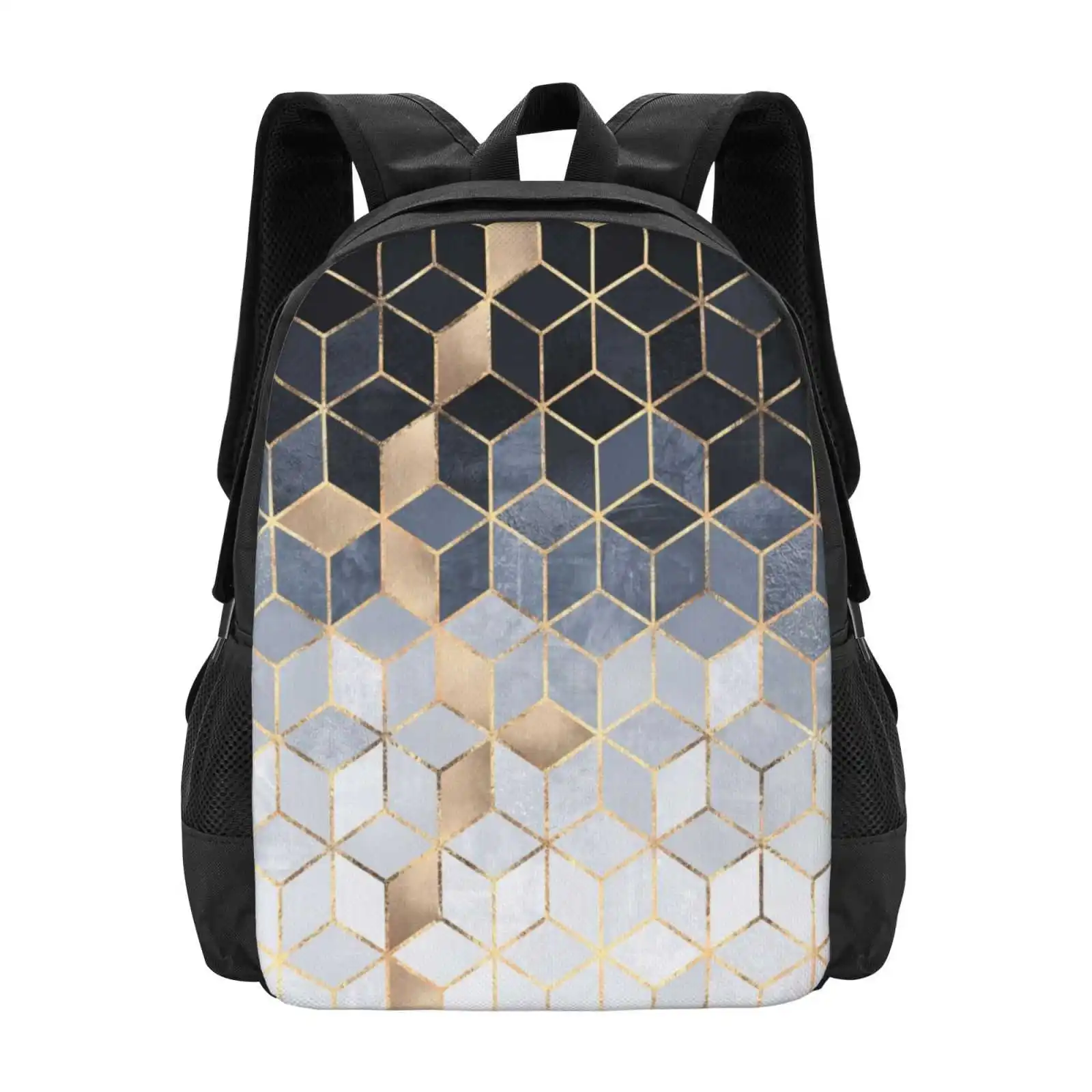 Soft Blue Gradient Cubes Backpacks For School Teenagers Girls Travel Bags Graphic Pattern Abstract Geometry Geometric Cubes