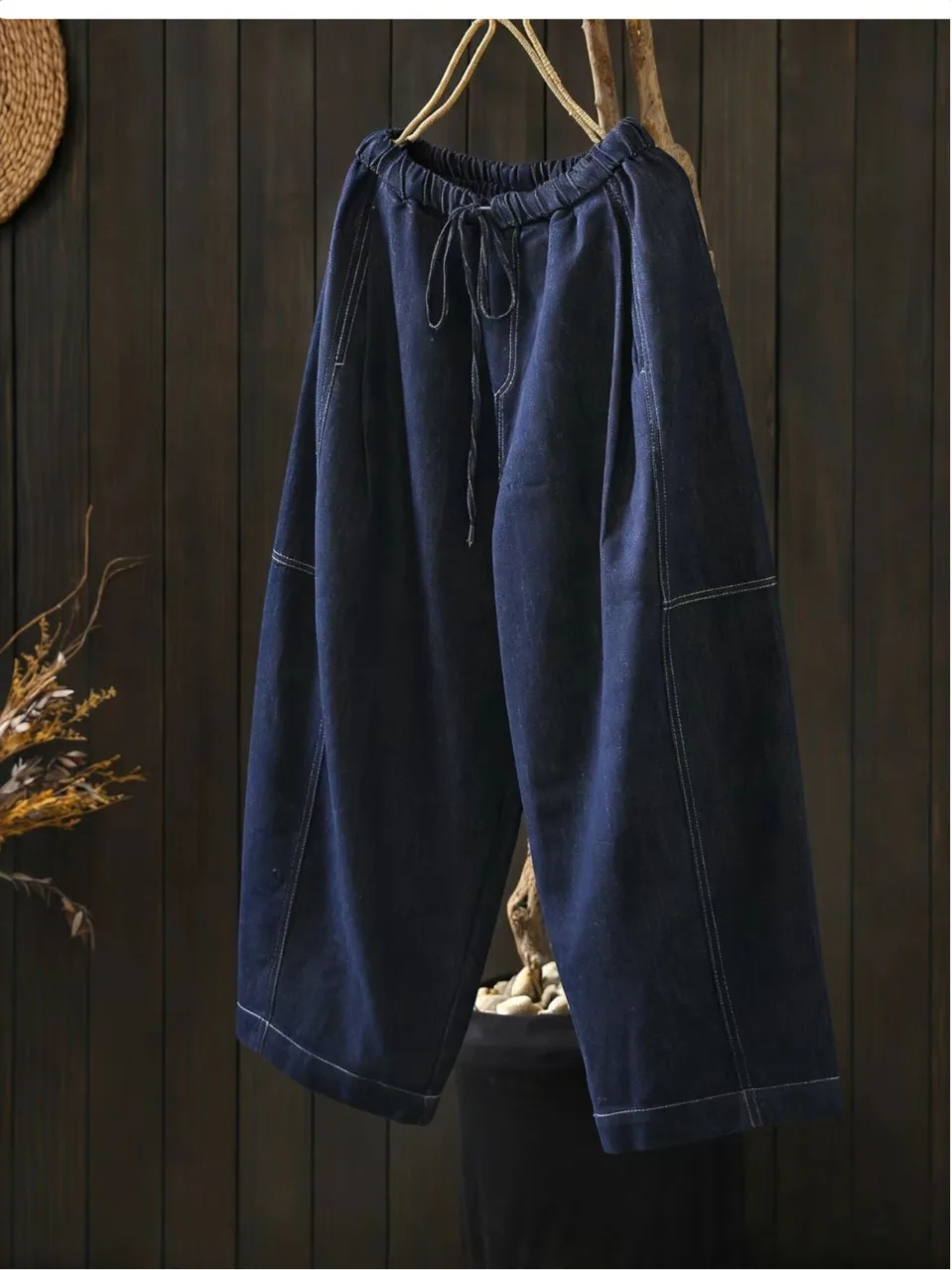 

Женские джинсы-клеш из синего денима в стиле ретро, весна 2026, новая модель, свободный крой, натуральная талия, 100% хлопок