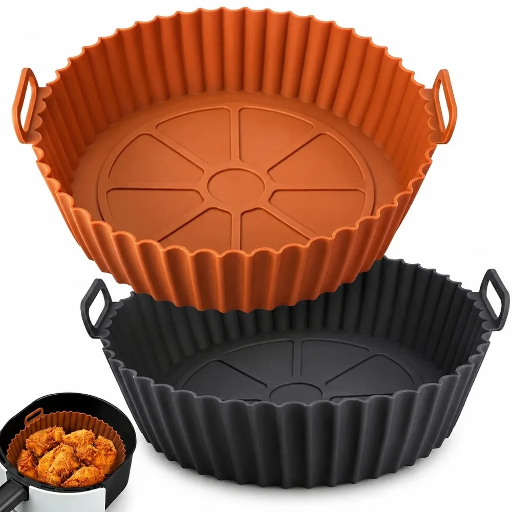 Air Fryer Silicone Basket Reusable Liner Baking Tray Mold Round Pot Pizza Fried Chicken Plate Oven Sheet Kitchen Gadgets Tool