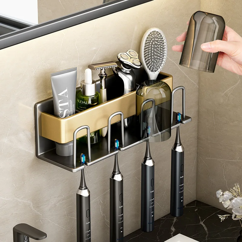 

Patch toothbrush rack wall-mounted punch-free gargle Cup storage home use set wall-mounted toothbrush holder