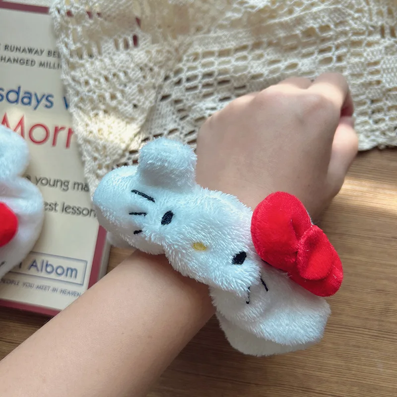 Sanrio Hello Kitty Cute Cartoon Kt Cat Plush Large Intestine Hair Ring Kawaii Fluffy Stuffed Periphery Sweet Girl Dress Up Gift