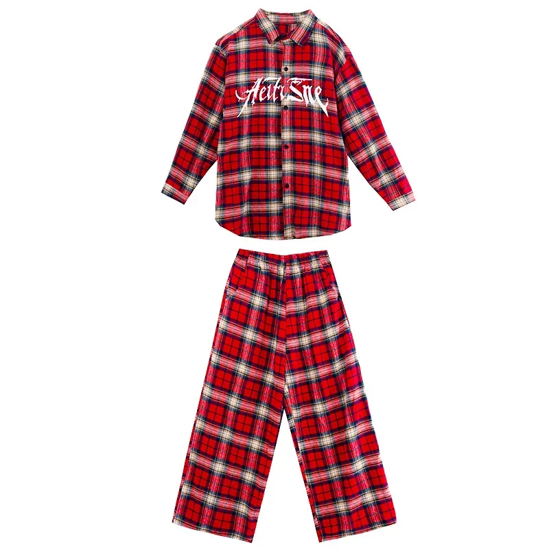 Ensembles Hip Hop pour garçons, chemise à carreaux rouge, pantalons de danse de rue, chemisier K-pop pour filles, pantalons de survêtement Baggy, Streetwear pour enfants, vêtements de Jazz pour enfants