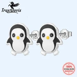 TrustDavis Real 925 Sterling Silver Stud Fashion Sweet Animal Penguin Stud Earring For Daughter Girl Birthday Gift Jewelry DK036