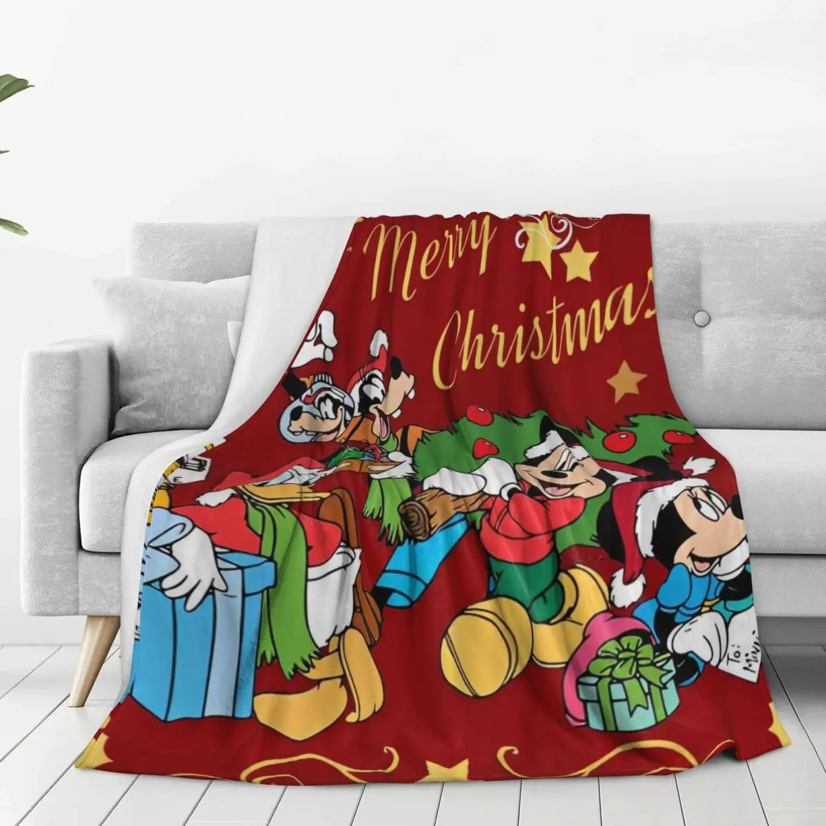 Christmas Mickey Minnie Mouse Blanket Warm Soft Novelty Plush Throw Blanket For Living Room Travel Flannel Bedspread Bed Cover