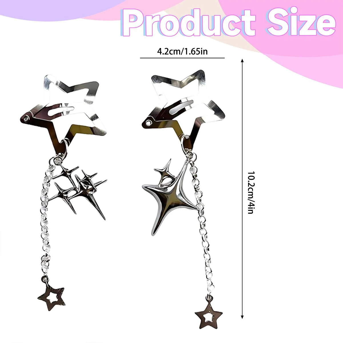 Stern-Haarspangen, niedliche Y2K-Damen-Accessoires, langlebiges Metall, glitzernde Snap-Clips, Haarspangen, Stern-Pony-Clips, seitliche Clips – Detail 6