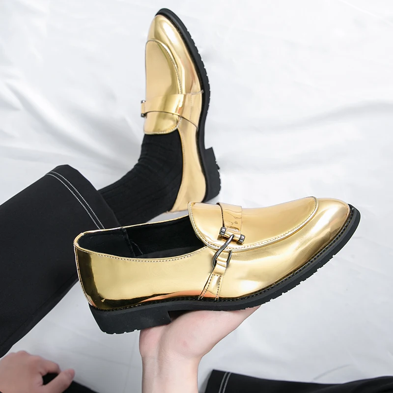 Business Men Loafers Sharp Pointed Patent Leather Shoes for Casual Comfortable Breathable Versatile Use Sizes 38-46 Men's Shoes