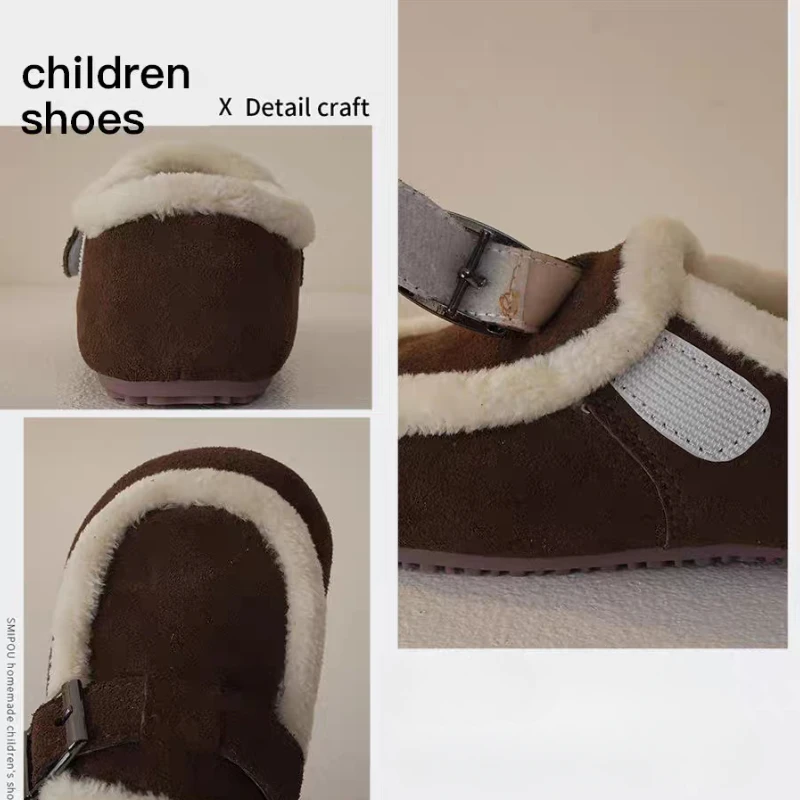 Children's Warm Shoes 2024 Winter Girls' Cotton Shoes Plush Boy's Plush Shoes Two Cotton Warm Soybean Shoe