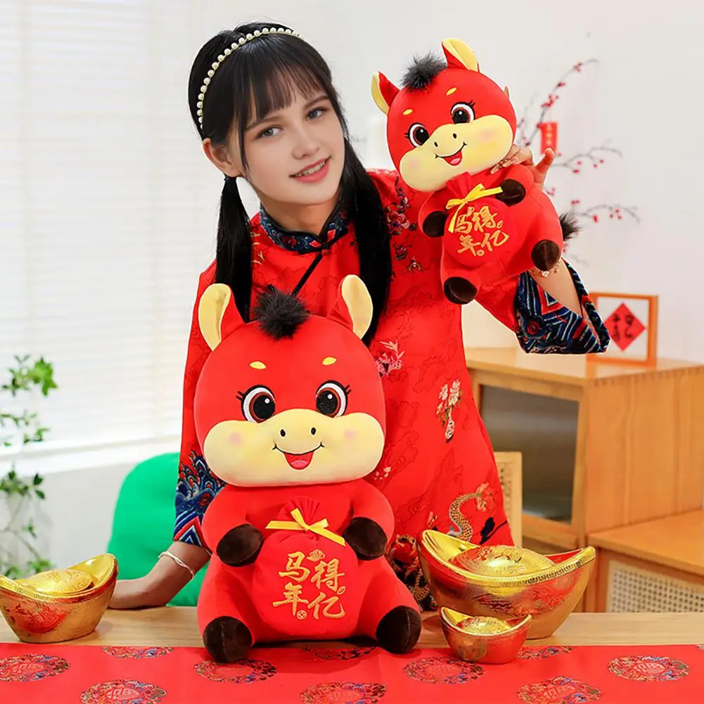 Ano do cavalo boneca 2026 ano novo chinês cavalo boneca de pelúcia conjunto cavalo do zodíaco brinquedos de pelúcia para bênçãos da sorte deus auspicioso