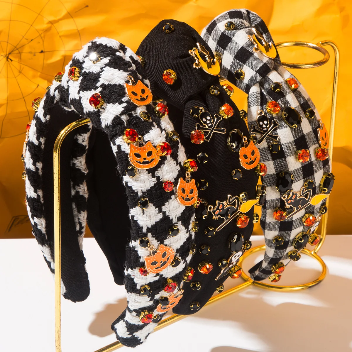 

New Halloween Element Headband Women's Diamond Black Cat Skull Accessories Dark Wind Trend Holiday Hair Accessories